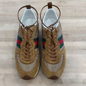 Gucci Womens Tan and Green Sneakers